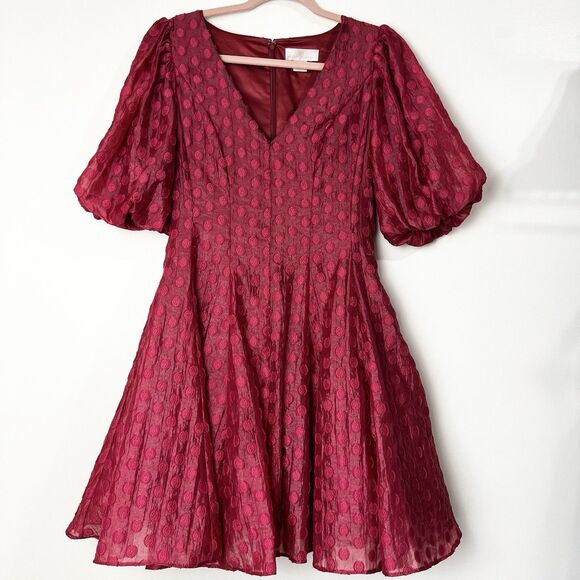 Rachel Parcell Anthropologie Flared Organza Dress Pink Polka Dot Women’s 4 - Picture 3 of 14